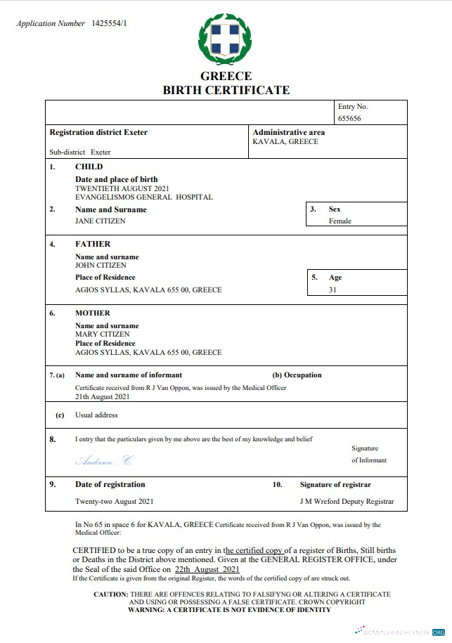 Download Greece birth certificate Word and PDF template Photoshop template